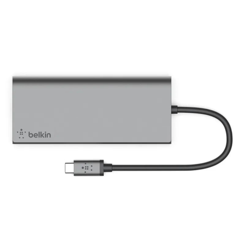 Belkin USB-C 4-Port Mini Hub + Power Pass Through Universally compatible - Grey