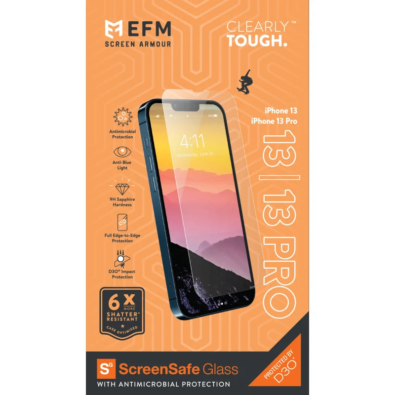 EFM ScreenSafe Glass Screen Armour with D3O For iPhone 13/13 Pro /iPhone 14