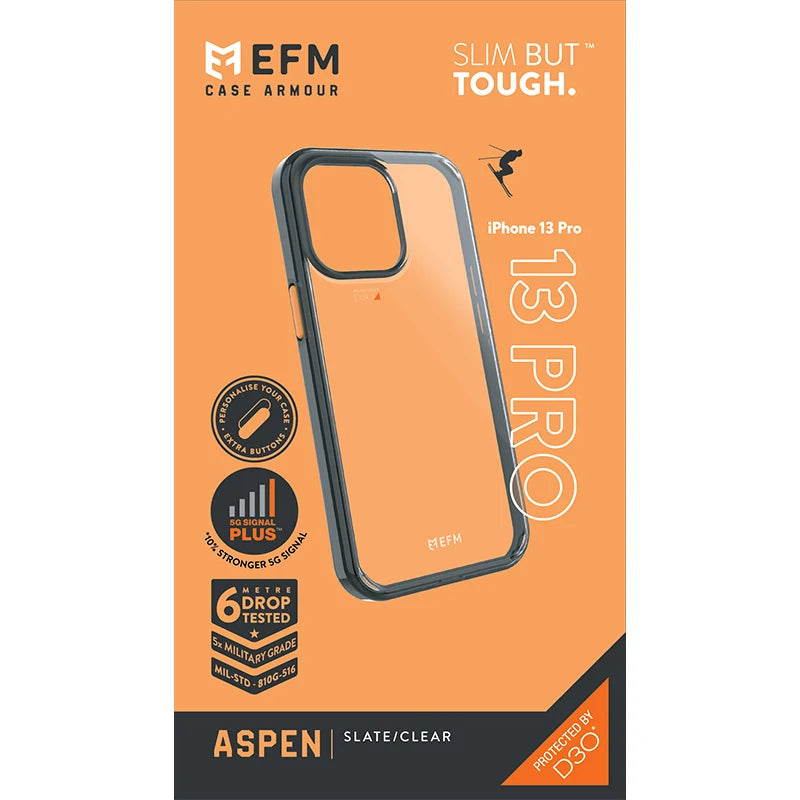 EFM Aspen Case Armour with D3O 5G Signal Plus For iPhone 13 Pro - Slate Clear