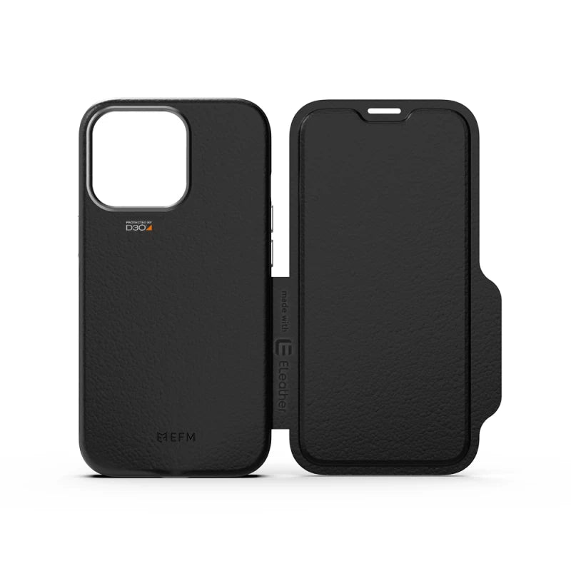 EFM Monaco Leather Wallet Case Armour with D3O 5G Signal Plus For iPhone 13 Pro - Black/Space Grey