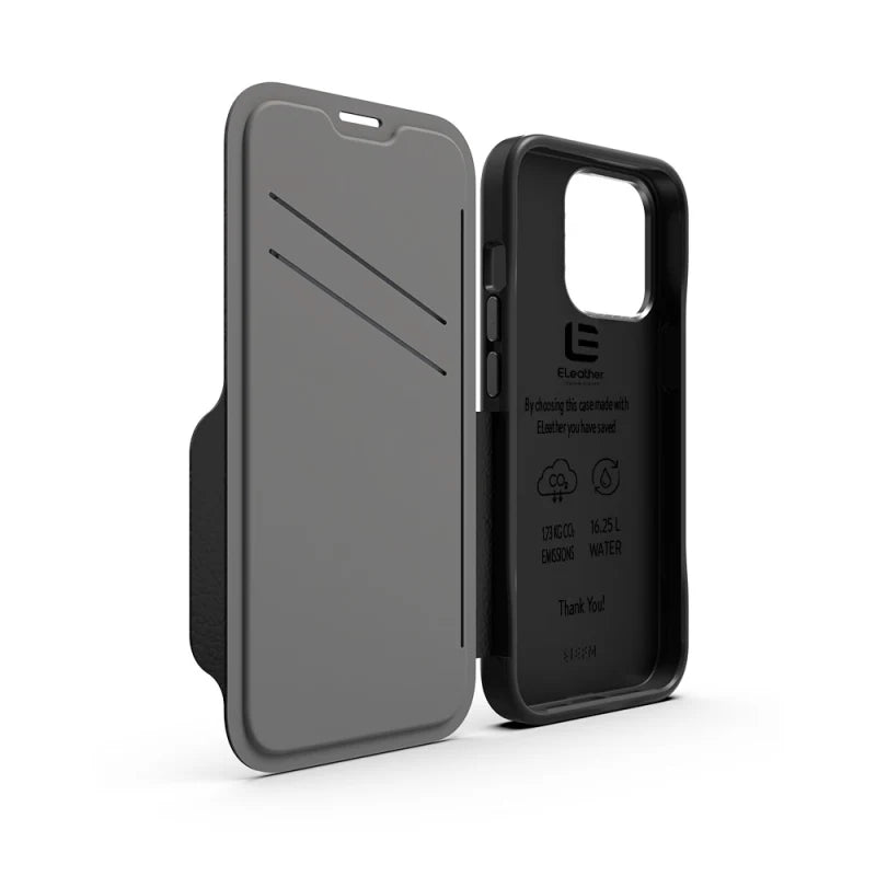 EFM Monaco Leather Wallet Case Armour with D3O 5G Signal Plus For iPhone 13 Pro - Black/Space Grey