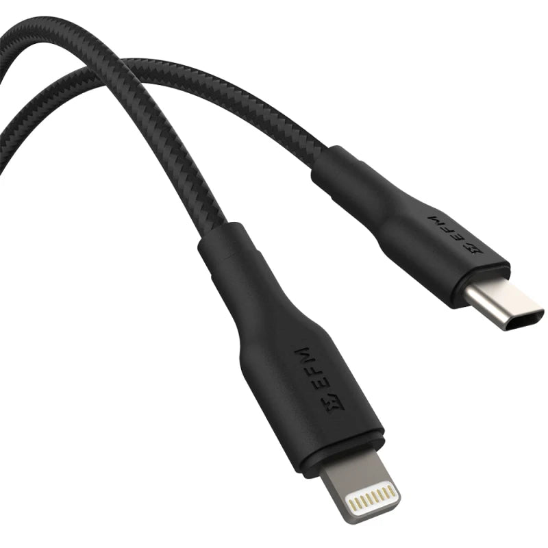 EFM USB-C to Lightning Braided Power and Data 1M Cable Tested to withstand 20000+ bends - Black