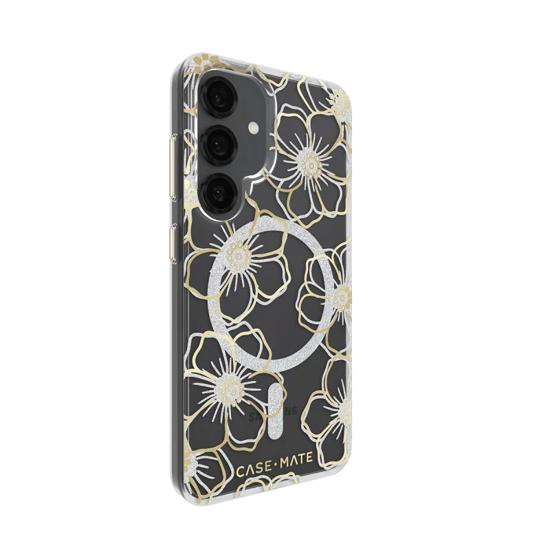 Case-Mate Floral Gems Case For Samsung Galaxy S25 - Gold w/ Magnet - Clear/ Gold