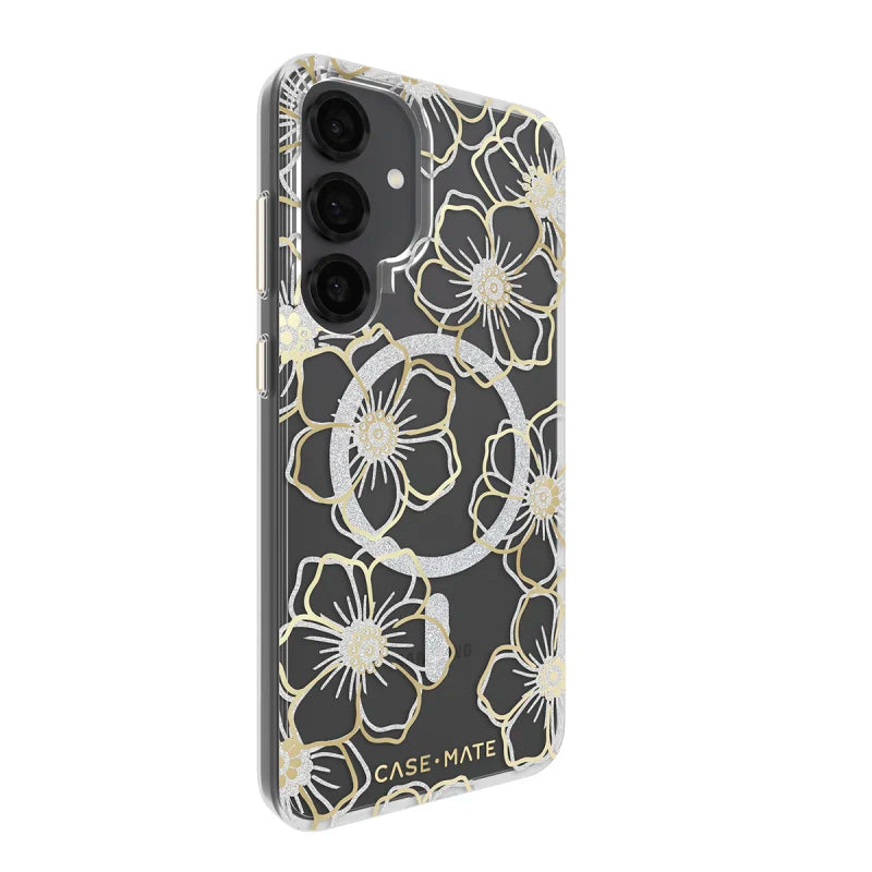 Case-Mate Floral Gems Case For Samsung Galaxy S25+ - Gold w/ Magnet - Clear/ Gold