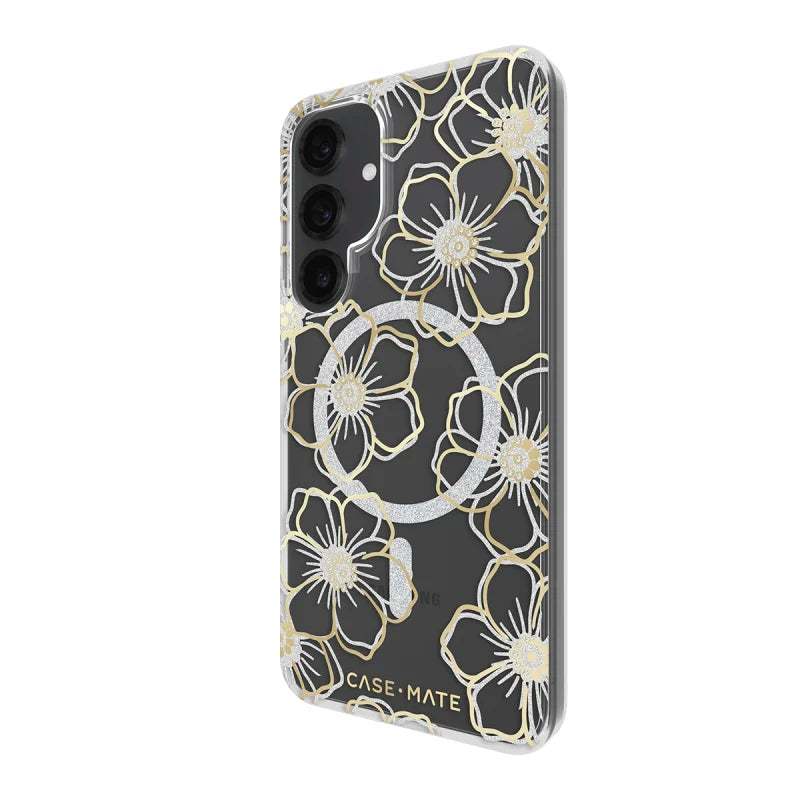 Case-Mate Floral Gems Case For Samsung Galaxy S25+ - Gold w/ Magnet - Clear/ Gold