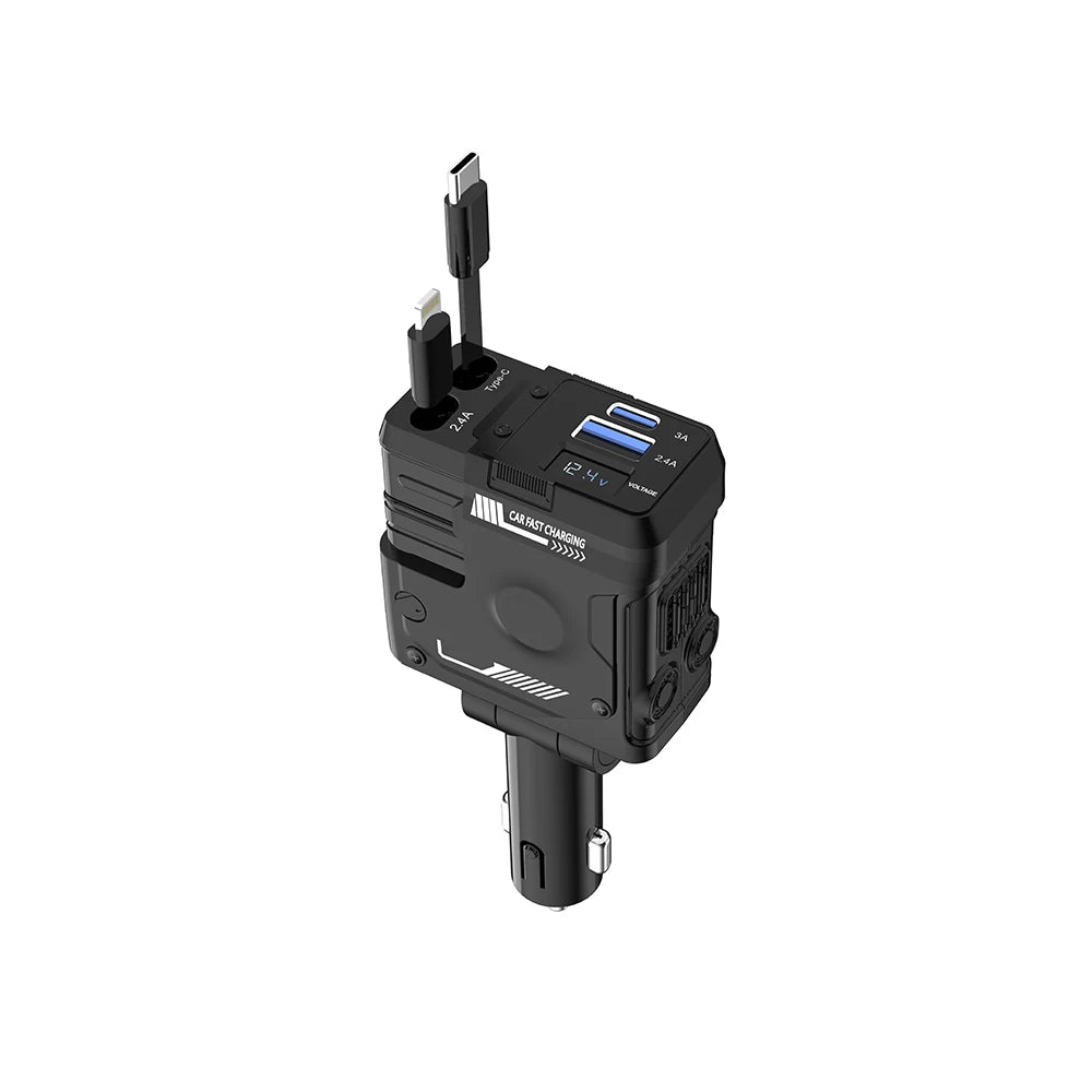 Retractable Car Charger, 4 in 1 Fast Car Phone Charger , 2 Retractable Cables and USB Car Charger