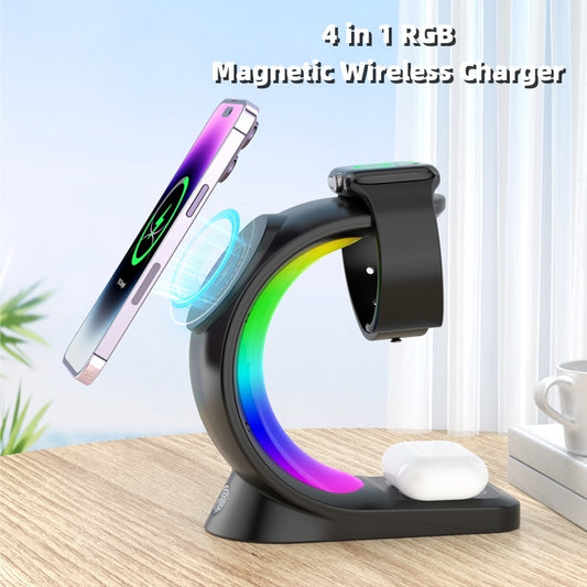 4 in 1 Magnetic Wireless Charger Station with RGB Light