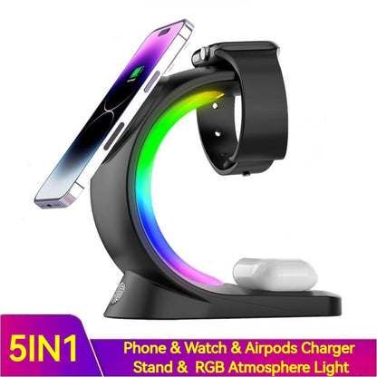 4 in 1 Magnetic Wireless Charger Station with RGB Light 