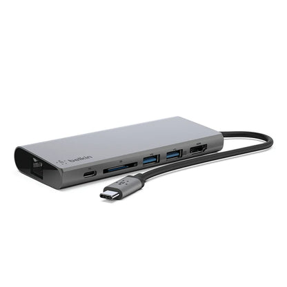 Belkin USB-C 4-Port Mini Hub + Power Pass Through Universally compatible - Grey