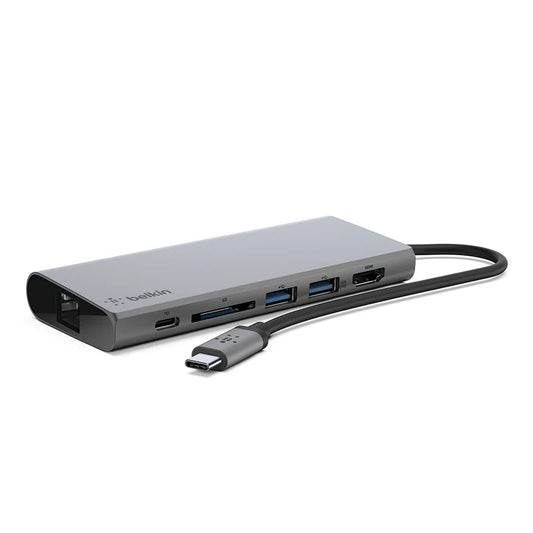Belkin USB-C 4-Port Mini Hub + Power Pass Through Universally compatible - Grey