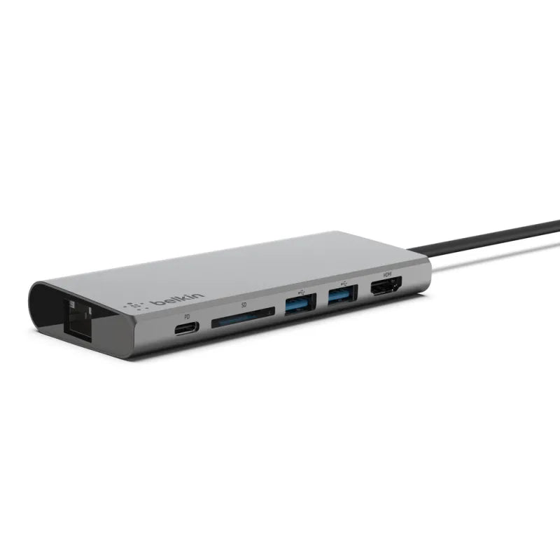 Belkin USB-C 4-Port Mini Hub + Power Pass Through Universally compatible - Grey