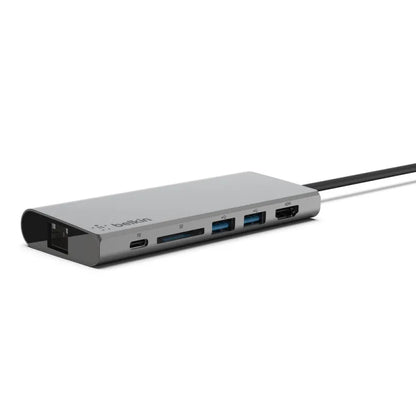 Belkin USB-C 4-Port Mini Hub + Power Pass Through Universally compatible - Grey
