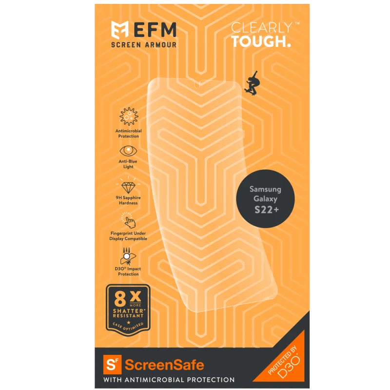 EFM ScreenSafe Film Screen Armour with D3O For Samsung Galaxy S22+ - Clear/Black Frame