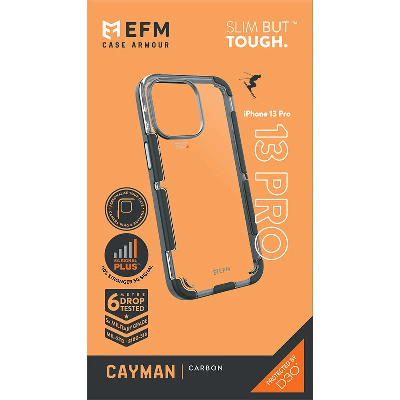 EFM Cayman Case Armour with D3O 5G Signal Plus For iPhone 13 Pro - Carbon
