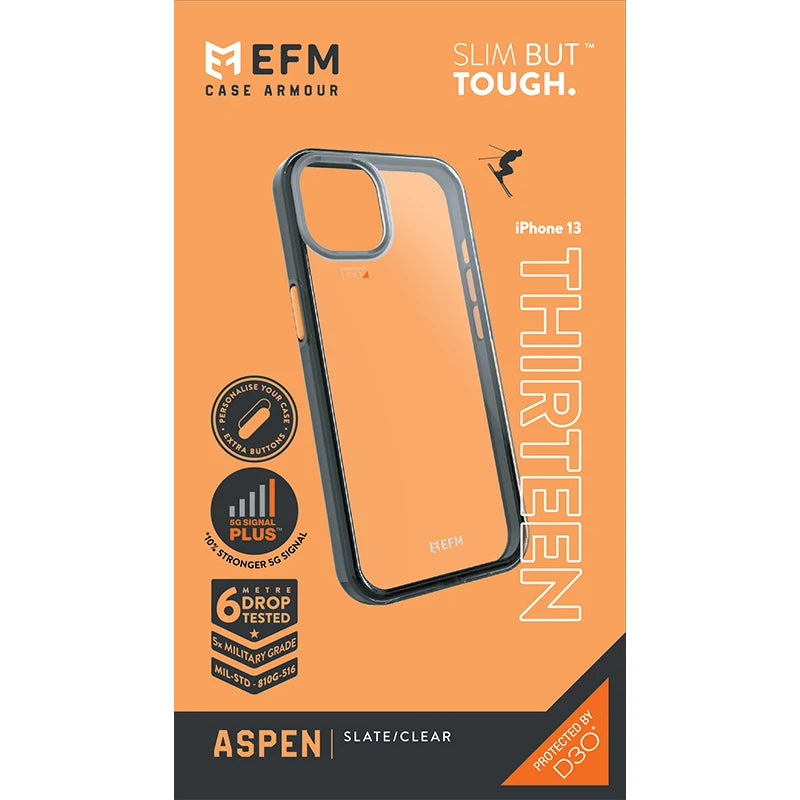 EFM Aspen Case Armour with D3O 5G Signal Plus For iPhone 13 - Slate Clear