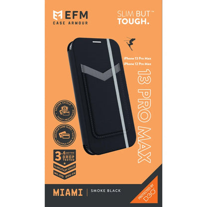 EFM Miami Leather Wallet Case Armour with D3O For iPhone 13 Pro Max - Smoke Black