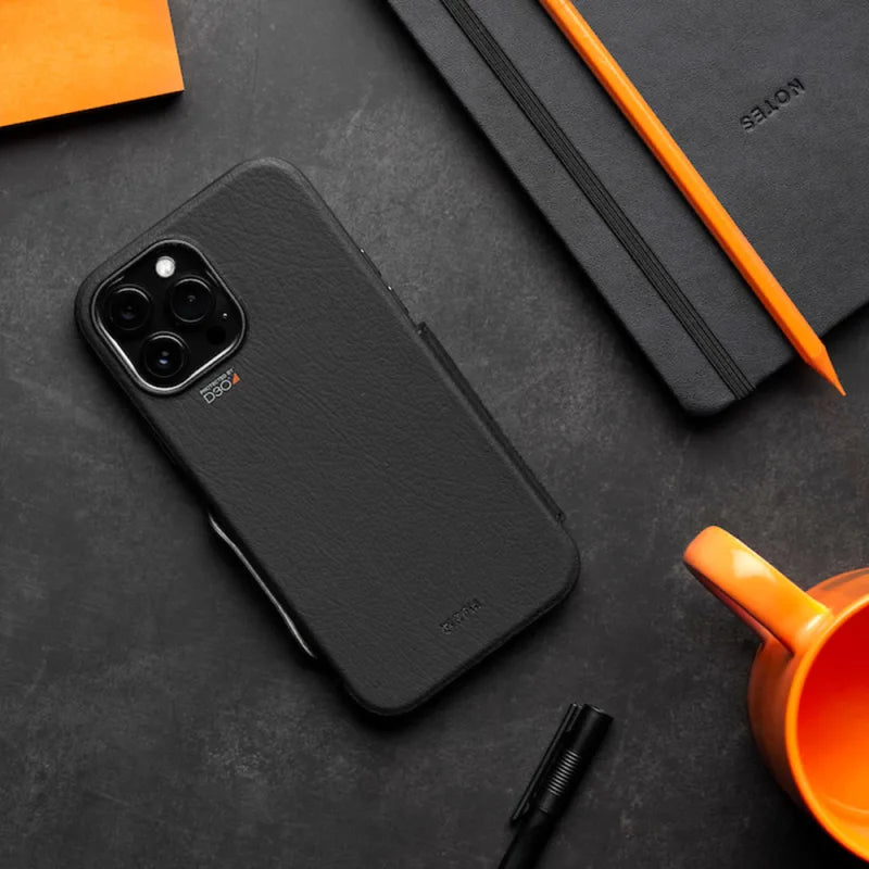EFM Monaco Leather Wallet Case Armour with D3O 5G Signal Plus For iPhone 13 Pro - Black/Space Grey