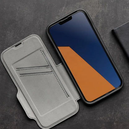EFM Monaco Leather Wallet Case Armour with D3O 5G Signal Plus For iPhone 13 Pro - Black/Space Grey