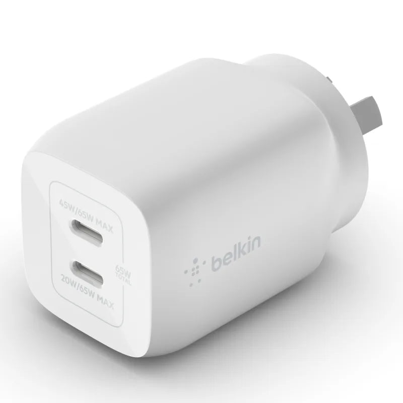 Belkin BOOST UP Dual USB-C Wall Charger GaN Technology 65W with PPS