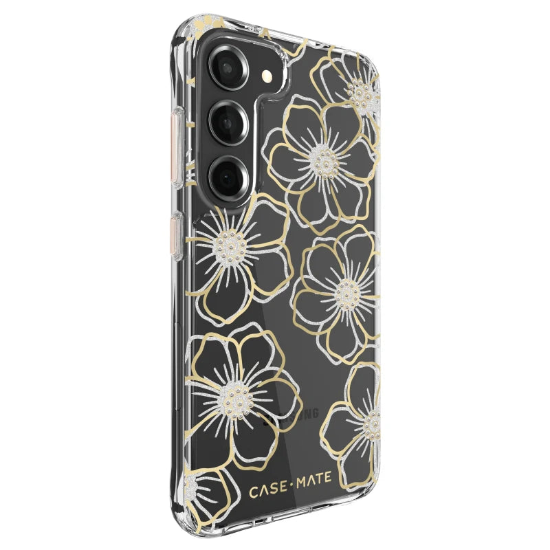 Case-Mate Floral Gems Antimicrobial Case For Samsung Galaxy S23 - Clear/ Gold