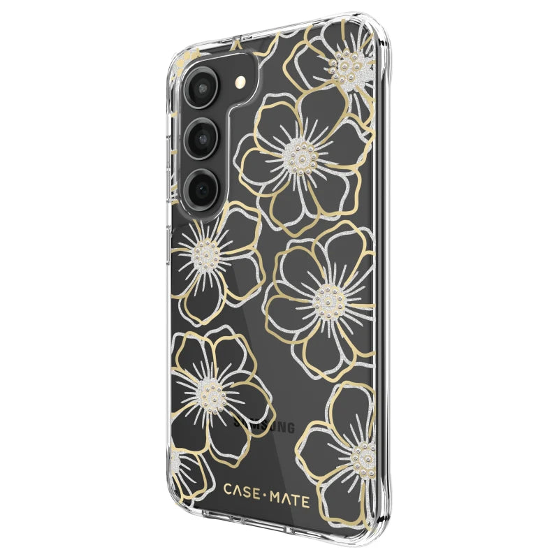 Case-Mate Floral Gems Antimicrobial Case For Samsung Galaxy S23 - Clear/ Gold