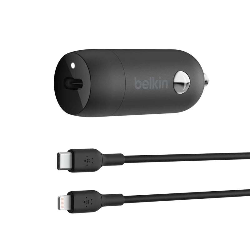 Belkin BoostCharge 30W USB-C Car Charger With USB-C to Lightning Cable - Black