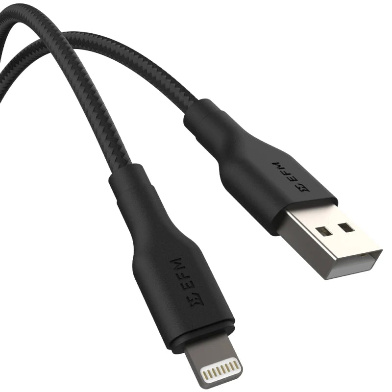EFM USB-A to Lightning Braided Power and Data 2M Cable Tested to withstand 20000+ bends