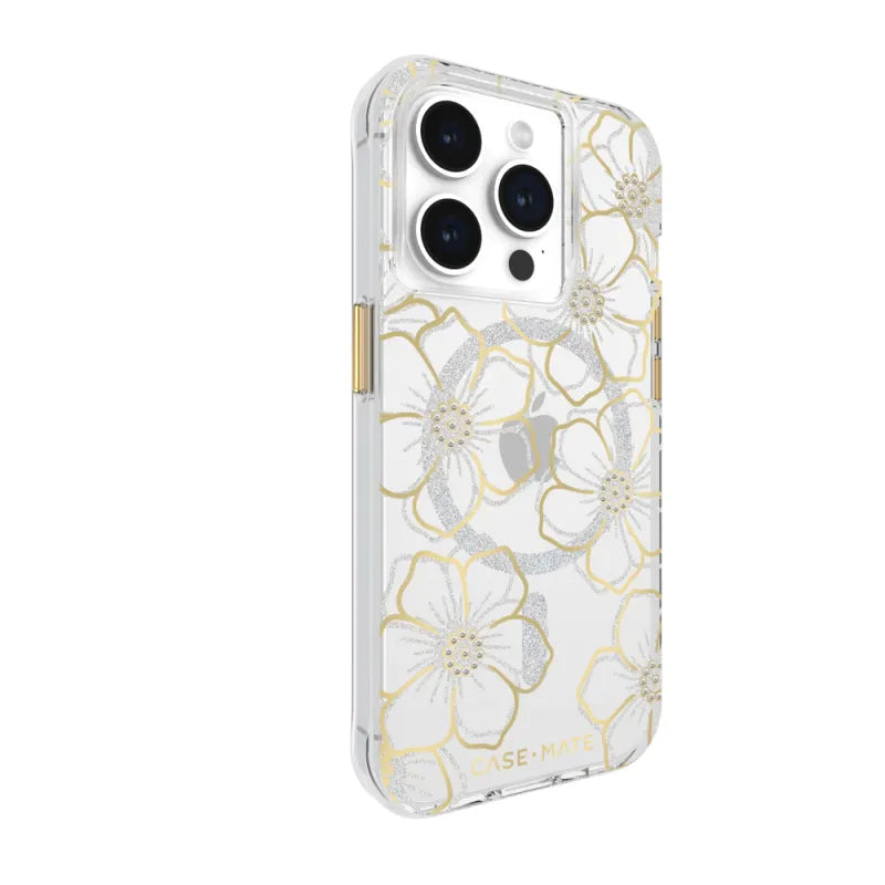 Case-Mate Floral Gems MagSafe Case For iPhone 15 Pro - Gold