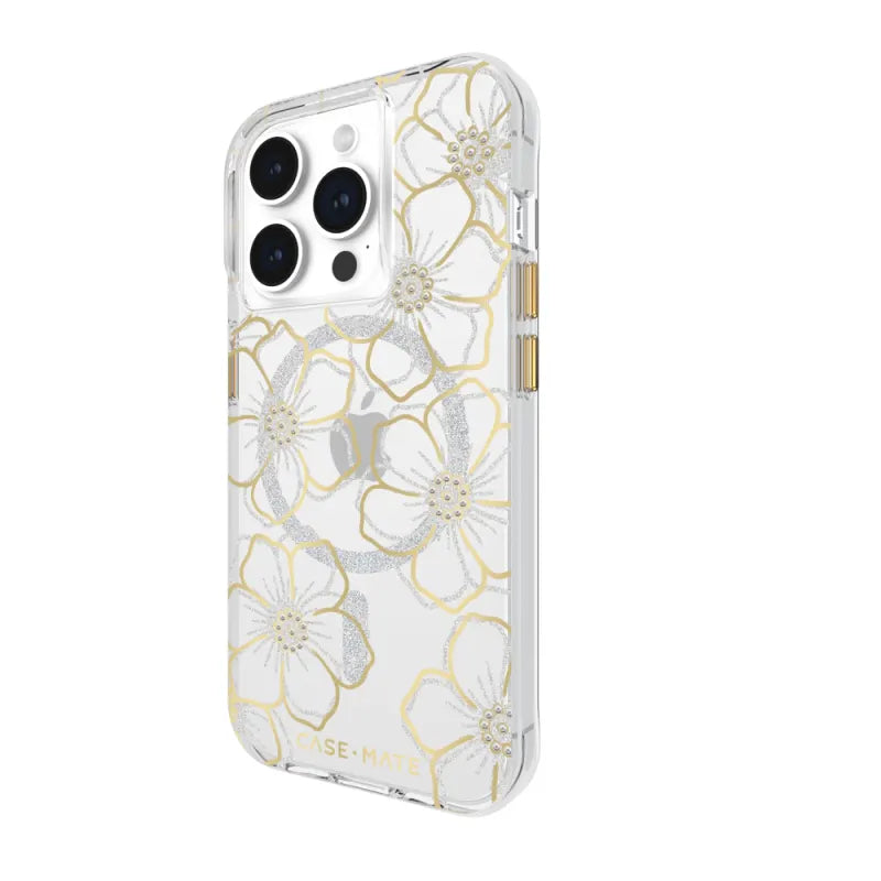 Case-Mate Floral Gems MagSafe Case For iPhone 15 Pro - Gold