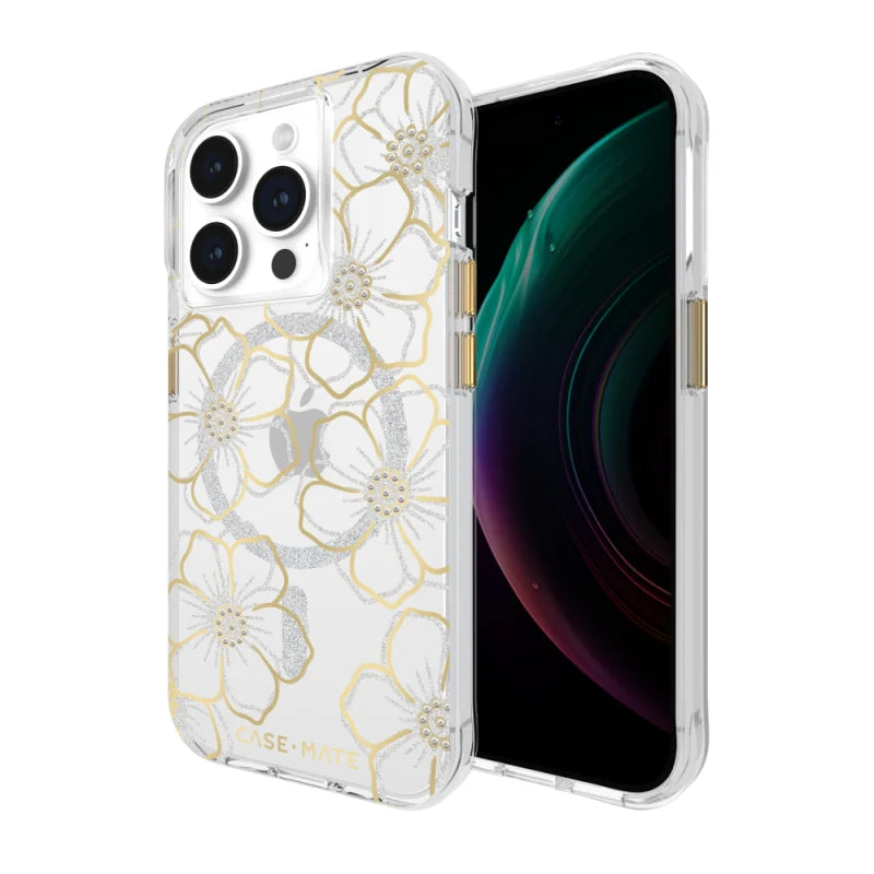 Case-Mate Floral Gems MagSafe Case For iPhone 15 Pro - Gold
