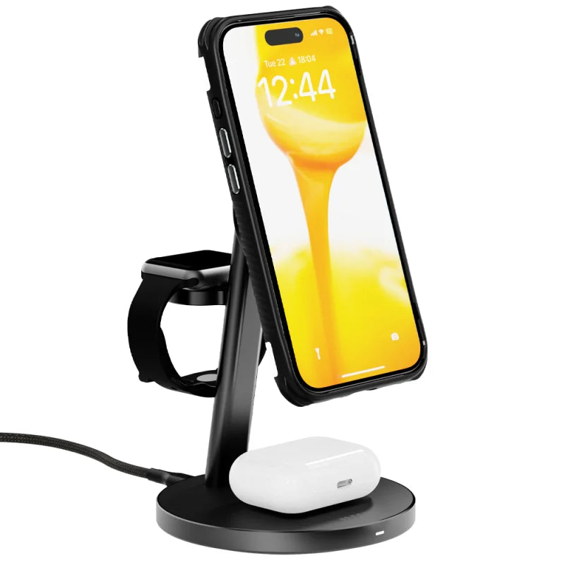 EFM Qi2 Trio Wireless Charge Stand With 5W MFi Apple Watch Charge Pad