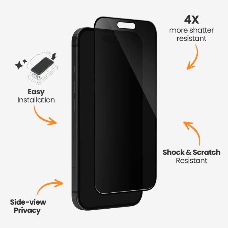 EFM Privacy Glass Screen Armour For iPhone 16 Pro - Black Transparent