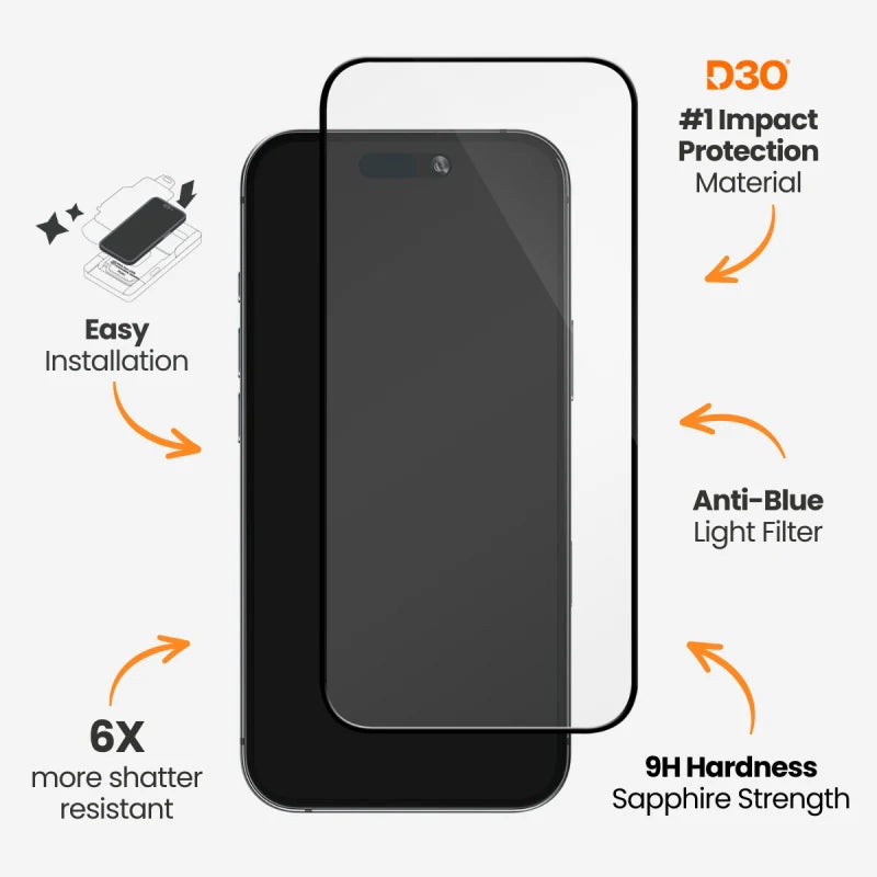 EFM ScreenSafe Glass with D3O Screen Armour For iPhone 15 / 16 - Clear