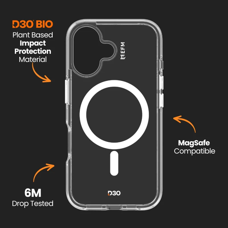 EFM Aspen Case with D3O Bio For iPhone 16 - Clear