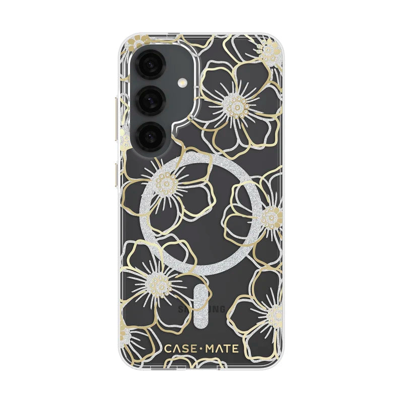 Case-Mate Floral Gems Case For Samsung Galaxy S25 - Gold w/ Magnet - Clear/ Gold