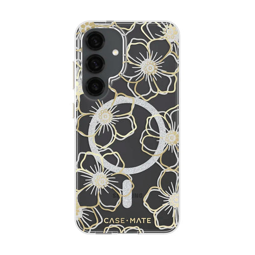 Case-Mate Floral Gems Case For Samsung Galaxy S25 - Gold w/ Magnet - Clear/ Gold