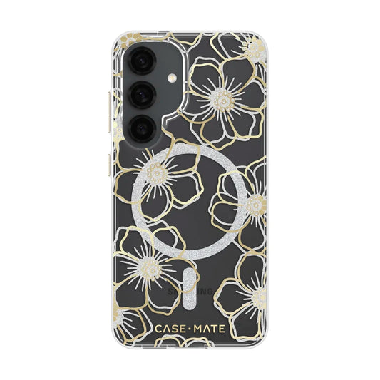 Case-Mate Floral Gems Case For Samsung Galaxy S25 - Gold w/ Magnet - Clear/ Gold