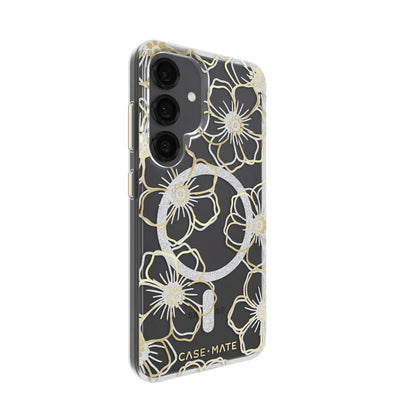 Case-Mate Floral Gems Case For Samsung Galaxy S25 - Gold w/ Magnet - Clear/ Gold