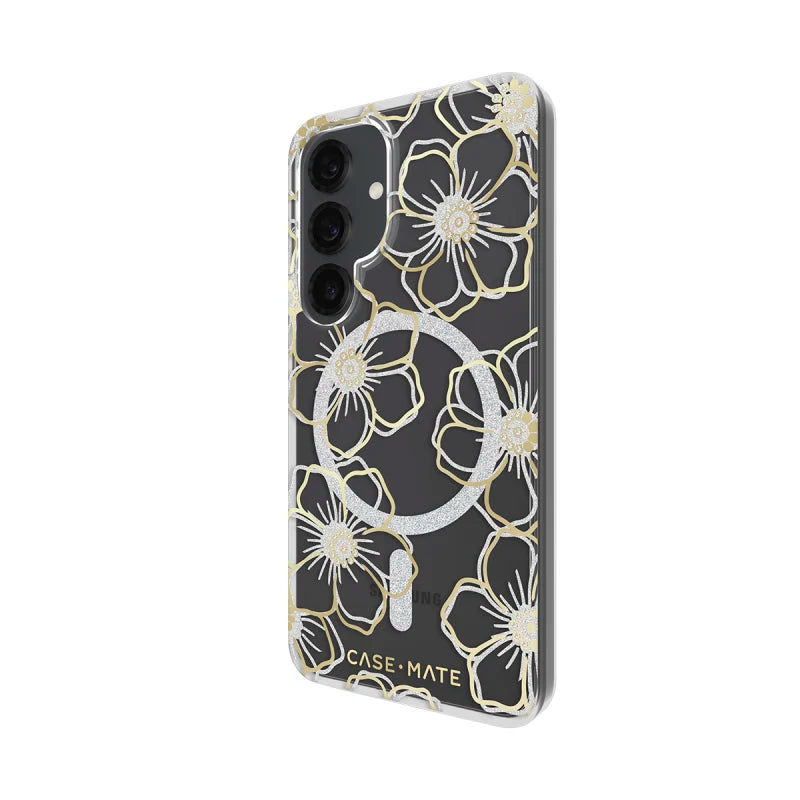 Case-Mate Floral Gems Case For Samsung Galaxy S25 - Gold w/ Magnet - Clear/ Gold
