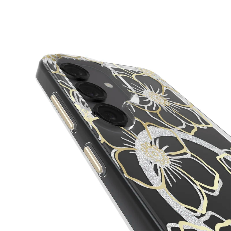 Case-Mate Floral Gems Case For Samsung Galaxy S25 - Gold w/ Magnet - Clear/ Gold