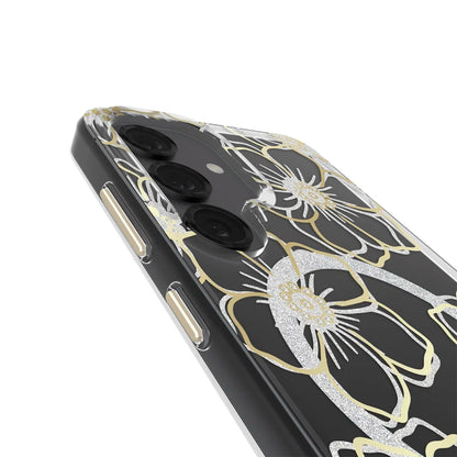 Case-Mate Floral Gems Case For Samsung Galaxy S25 - Gold w/ Magnet - Clear/ Gold
