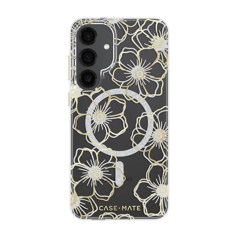 Case-Mate Floral Gems Case For Samsung Galaxy S25+ - Gold w/ Magnet - Clear/ Gold