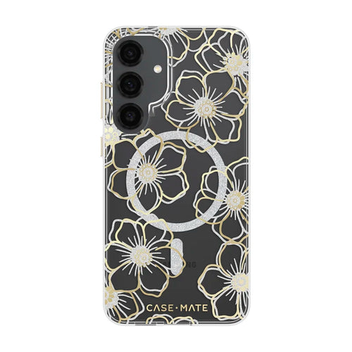 Case-Mate Floral Gems Case For Samsung Galaxy S25+ - Gold w/ Magnet - Clear/ Gold