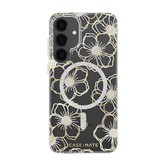 Case-Mate Floral Gems Case For Samsung Galaxy S25+ - Gold w/ Magnet - Clear/ Gold