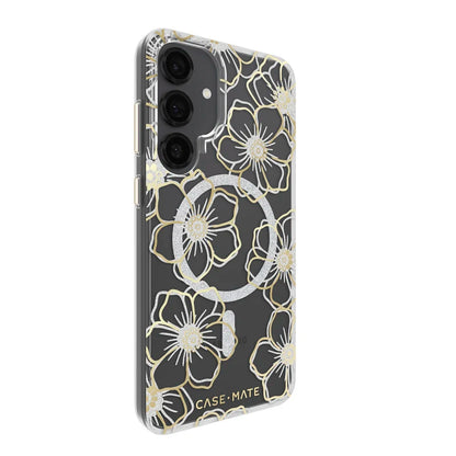 Case-Mate Floral Gems Case For Samsung Galaxy S25+ - Gold w/ Magnet - Clear/ Gold