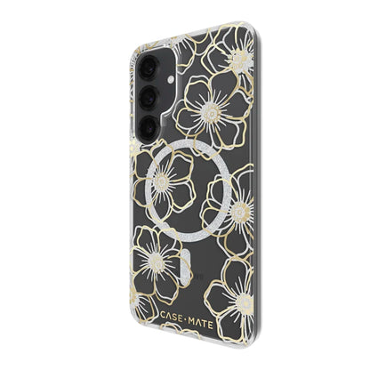 Case-Mate Floral Gems Case For Samsung Galaxy S25+ - Gold w/ Magnet - Clear/ Gold