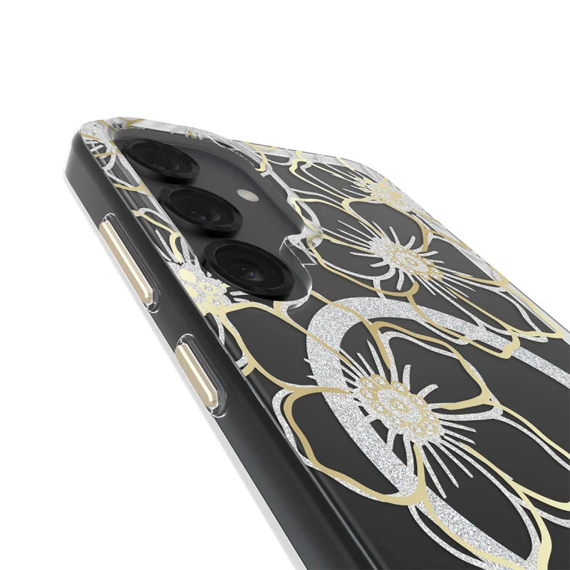 Case-Mate Floral Gems Case For Samsung Galaxy S25+ - Gold w/ Magnet - Clear/ Gold