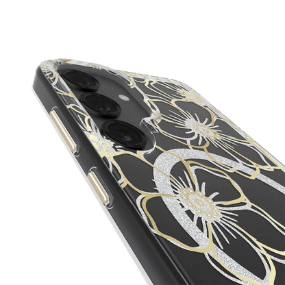 Case-Mate Floral Gems Case For Samsung Galaxy S25+ - Gold w/ Magnet - Clear/ Gold