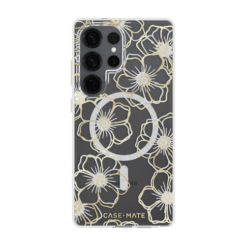 Case-Mate Floral Gems Case For Samsung Galaxy S25 Ultra - Gold w/ Magnet - Clear/ Gold