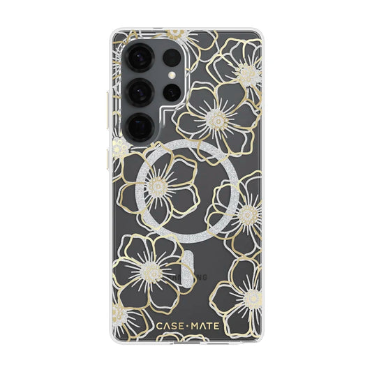 Case-Mate Floral Gems Case For Samsung Galaxy S25 Ultra - Gold w/ Magnet - Clear/ Gold